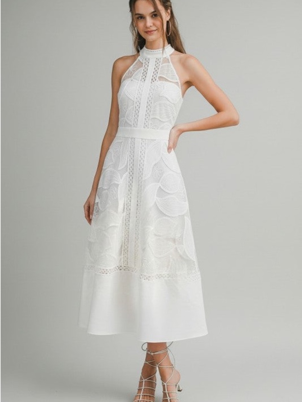 Brand new with tags Sleeveless Halter Floral Eyelet Lace Midi Dress